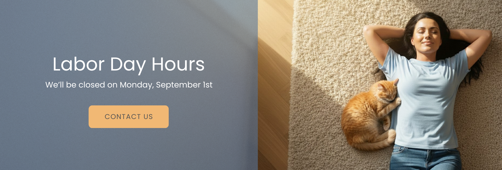 Woman napping on a pet friendly carpet floor with cat